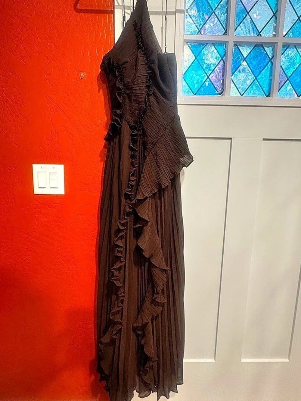Fashion Nova FAVORITE HALTER RUFFLE GOWN Ruffle Maxi Gown in Brown Size Medium